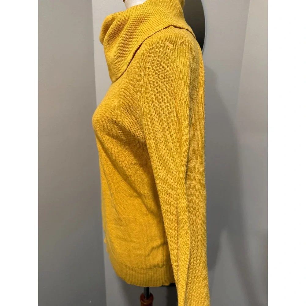 Banana Republic Cowl Neck Sweater Women Medium Mustard Yellow Cotton Knit HOL17